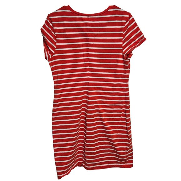 Old Navy Red White Striped T Shirt Dress Womens Size L Short Sleeve Fitted Mini - Picture 2 of 5